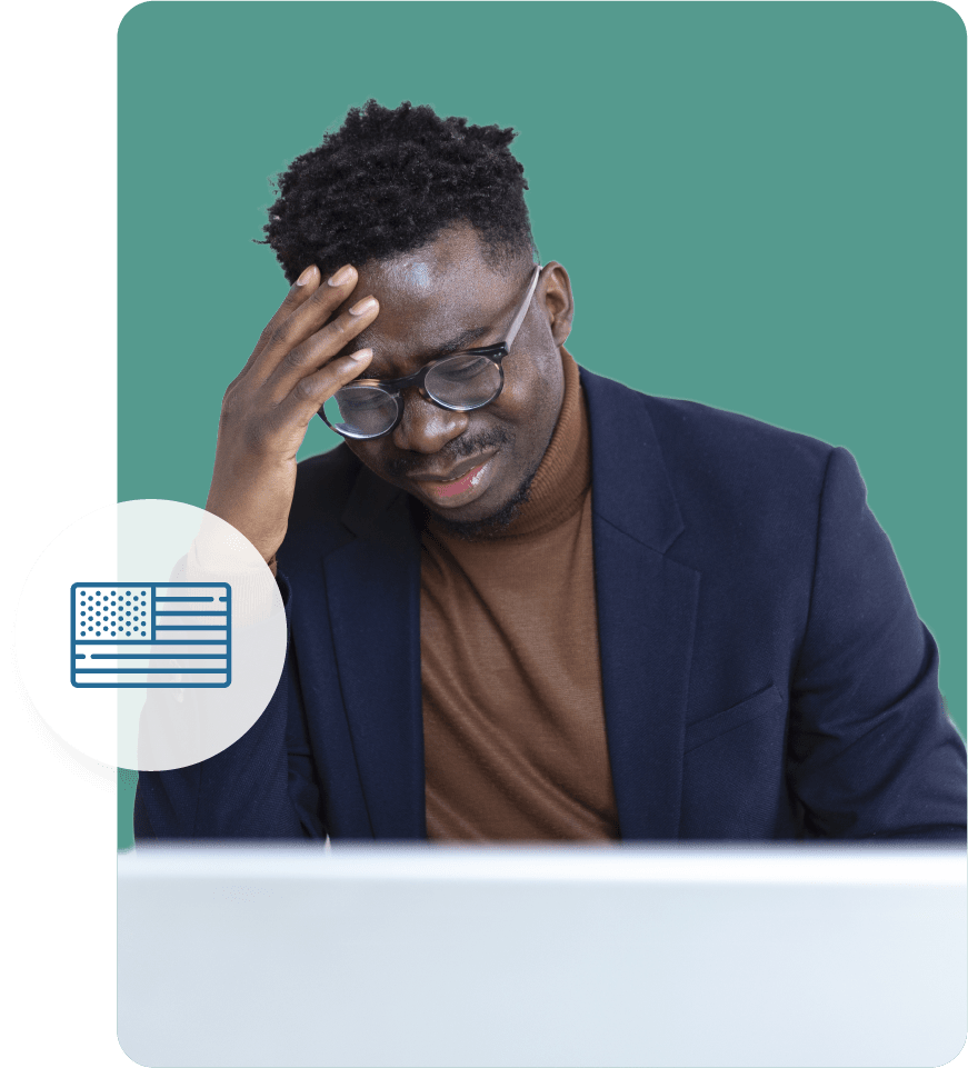 A man stressed with an american flag icon