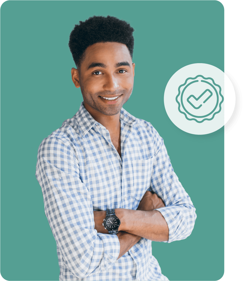 Man crossed arms and checked icon