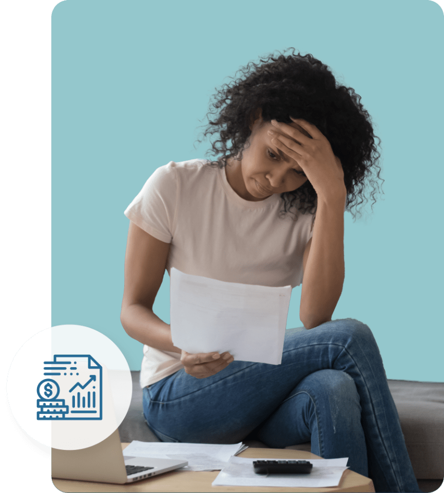 Younger woman stressed looking at papers