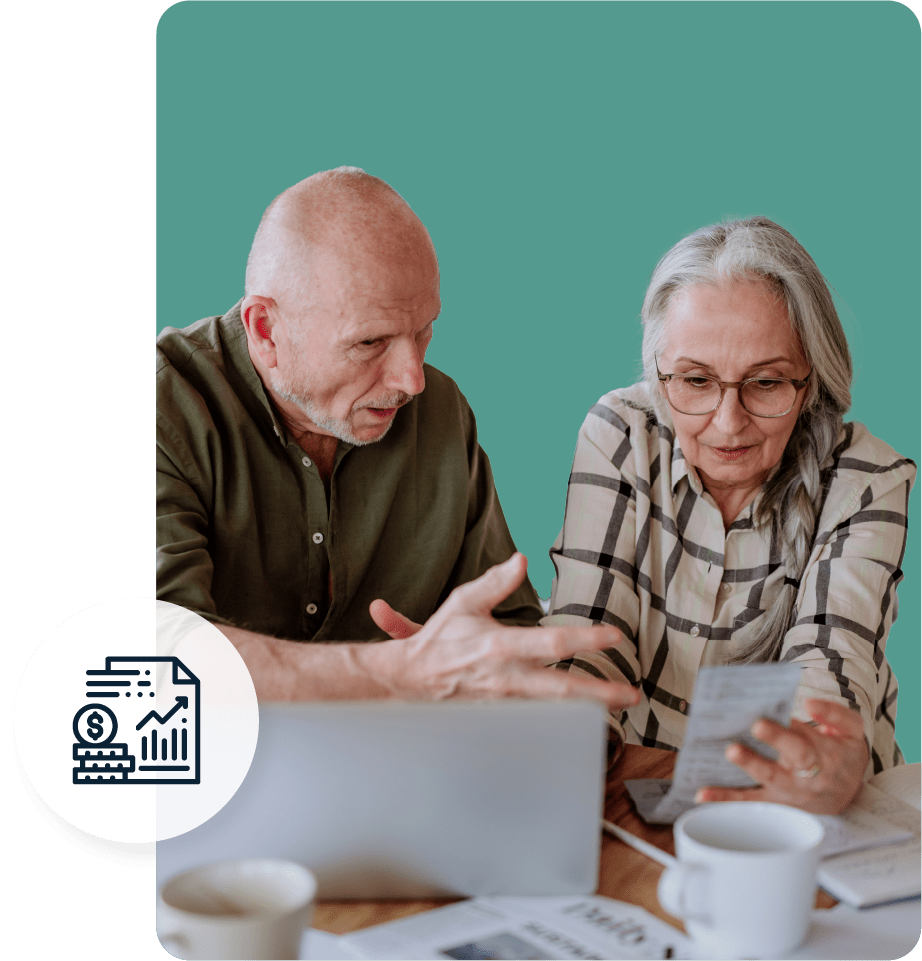 A senior couple reviewing taxes